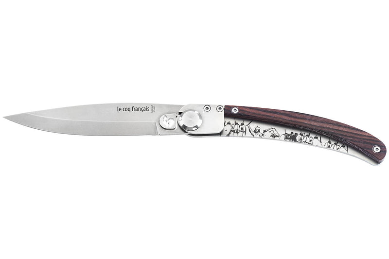 Couteau pliant Le Coq Français Vercingétorix artisanal manche bois de violette 11,5cm + étui