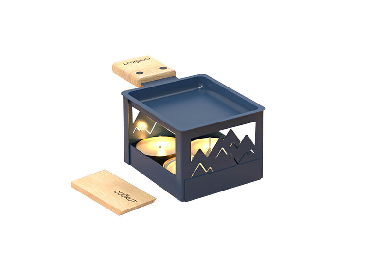 Service raclette à la bougie Cookut Yeti pliable avec poêlon et spatule - Bleu