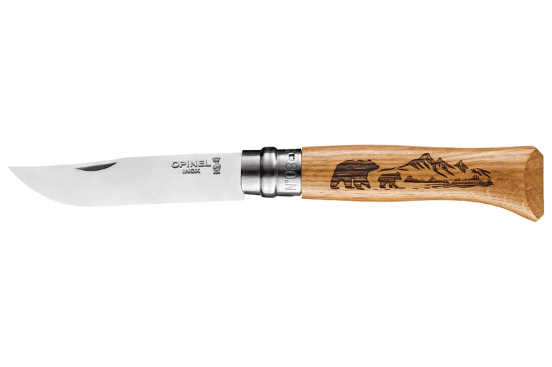 Couteau pliant Opinel Tradition Gravures Animalia Ours n°08 lame 8,5cm manche chêne