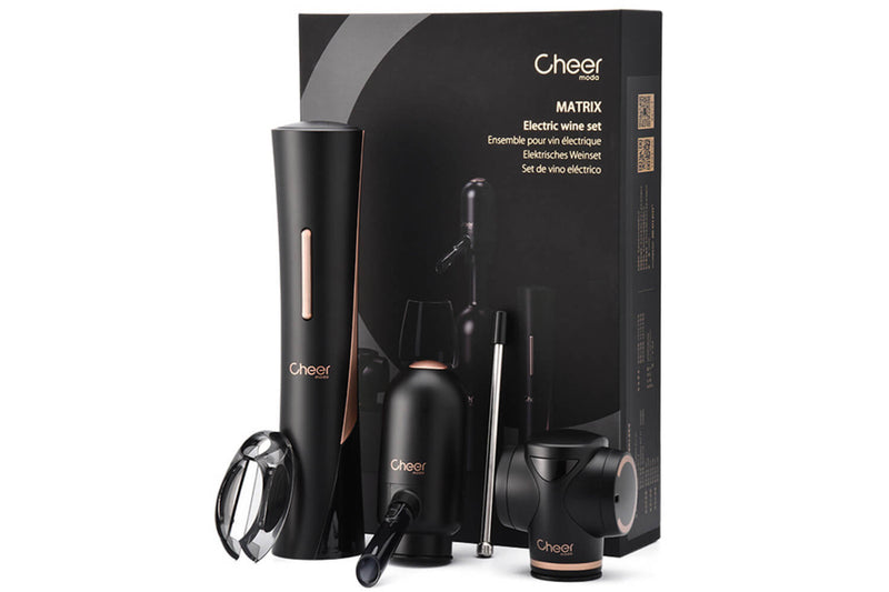 Coffret tire-bouchon électrique et accessoires pour le vin Cheer Moda Matrix - Noir & Bronze