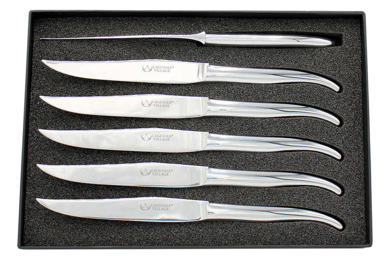 Coffret de 6 couteaux de table Laguiole Village Aéro en inox brillant
