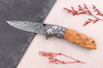 Couteau pliant 9,5cm Kutoyama effet plume manche olivier