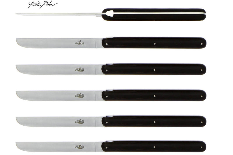 Coffret de 6 couteaux de table Forge de Laguiole Andrée Putman manches rivetés en ébène