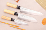 Coffret 3 couteaux japonais Satake Cutlery Tsuchime chef + santoku + deba