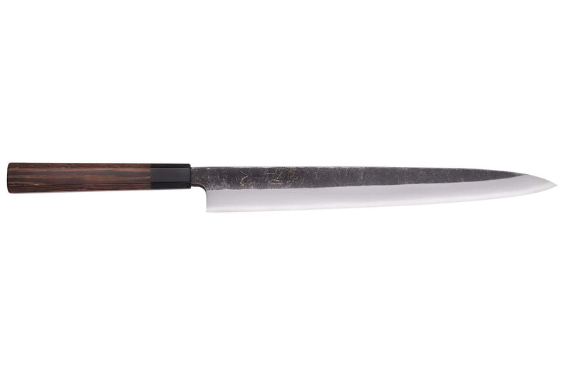 Couteau yanagiba 33cm japonais artisanal Hatsukokoro Shirasagi manche en wengé