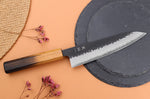 Couteau de chef 18cm japonais artisanal Yuzo Black AS chêne brûlé