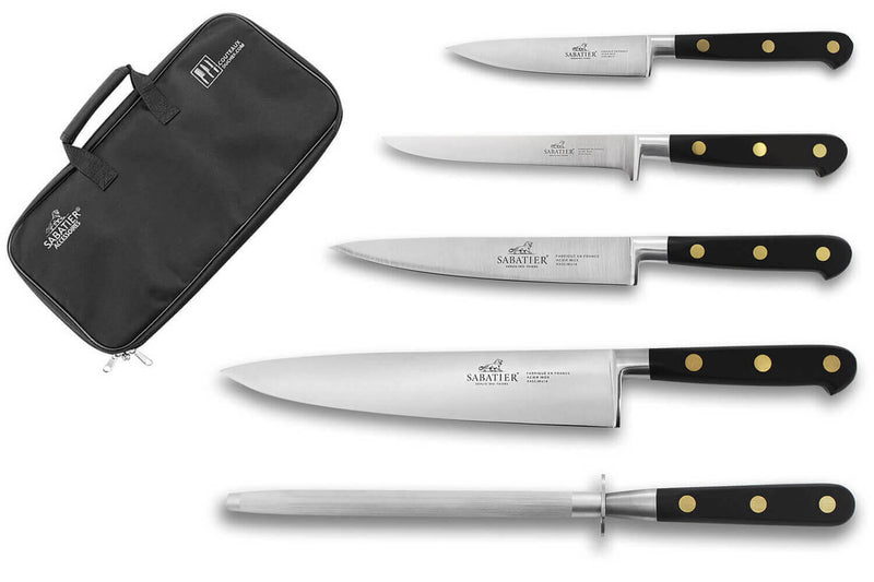 Mallette de 4 couteaux + 1 fusil Sabatier Chef fabrication française