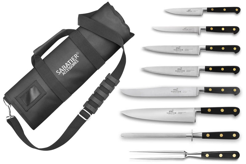 Mallette cuisinier Sabatier Chef 6 couteaux fabrication française + 1 fourchette + 1 fusil