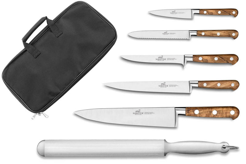 Mallette cuisinier Sabatier Provençao 5 couteaux fabrication française + 1 fusil