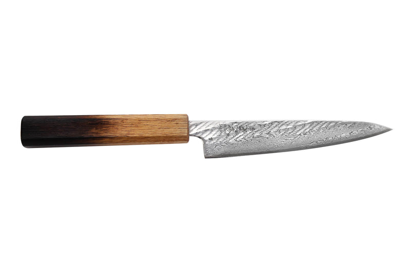 Couteau universel 13,5cm japonais artisanal Wusaki Nawame AUS10 damas