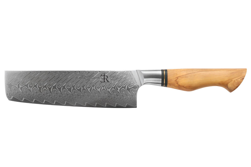 Couteau nakiri 18cm Ryda Knives ST650 Damas et manche en olivier