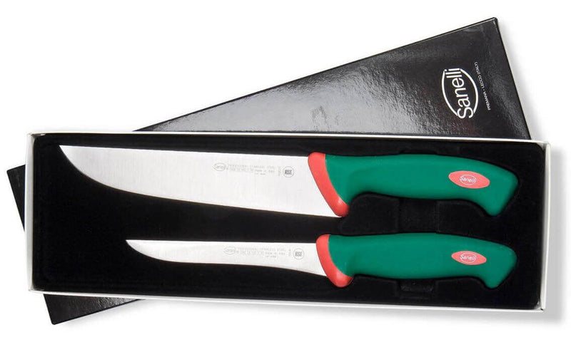 Coffret de 2 couteaux de boucher professionnels SANELLI Premana manches verts ergonomiques