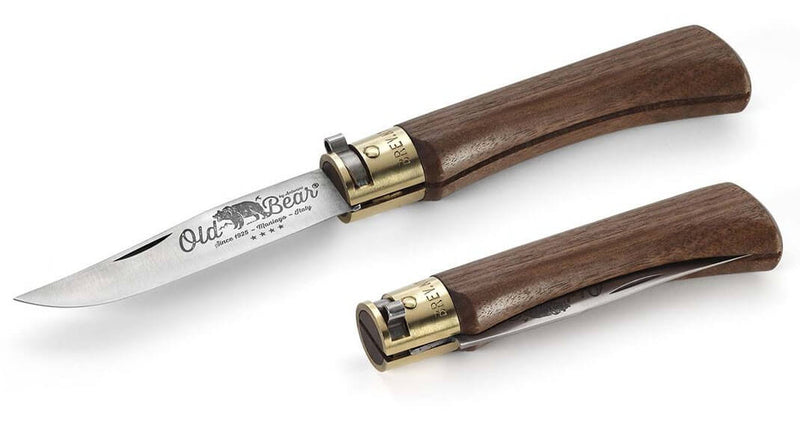 Couteau artisanal Old Bear M lame inox 8cm manche noyer avec virole