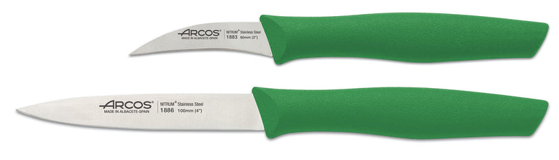 Set 2 couteaux Arcos Nova 1 bec d'oiseau 6cm + 1 office 10cm manches verts