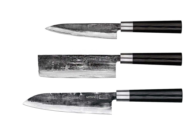 Coffret 3 couteaux Samura Super 5 damas : universel + santoku + nakiri