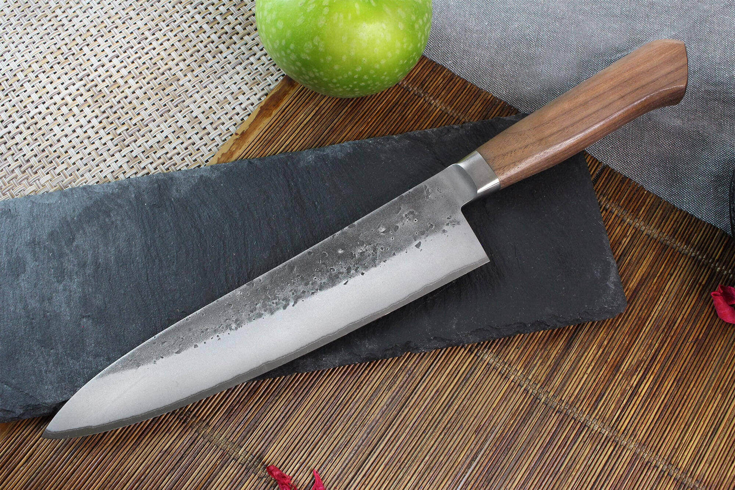 Couteau de chef japonais artisanal Wusaki Nogami BS2 21cm manche en noyer