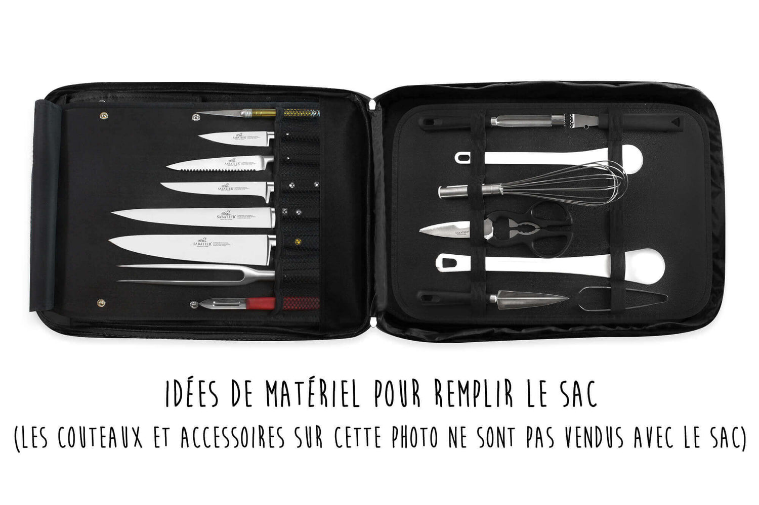 Sac spécial chef Sabatier Idéal Inox 4 couteaux de cuisine français + 1 fourchette - Exclusivité