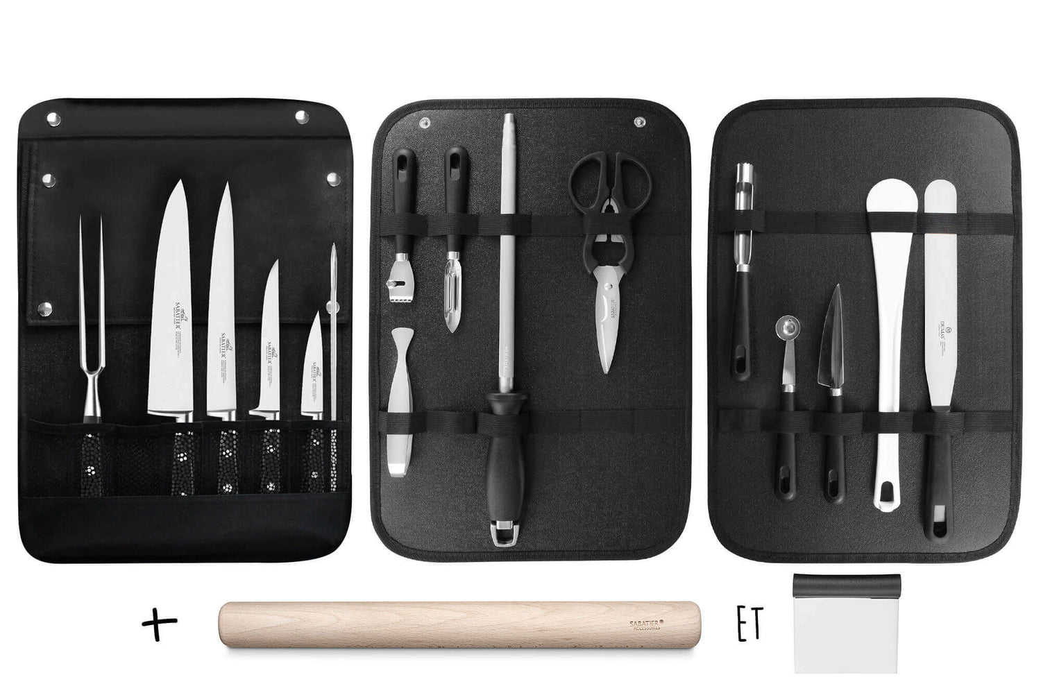 Sac spécial chef Sabatier Idéal Inox 4 couteaux de cuisine français + 14 ustensiles - Exclusivité