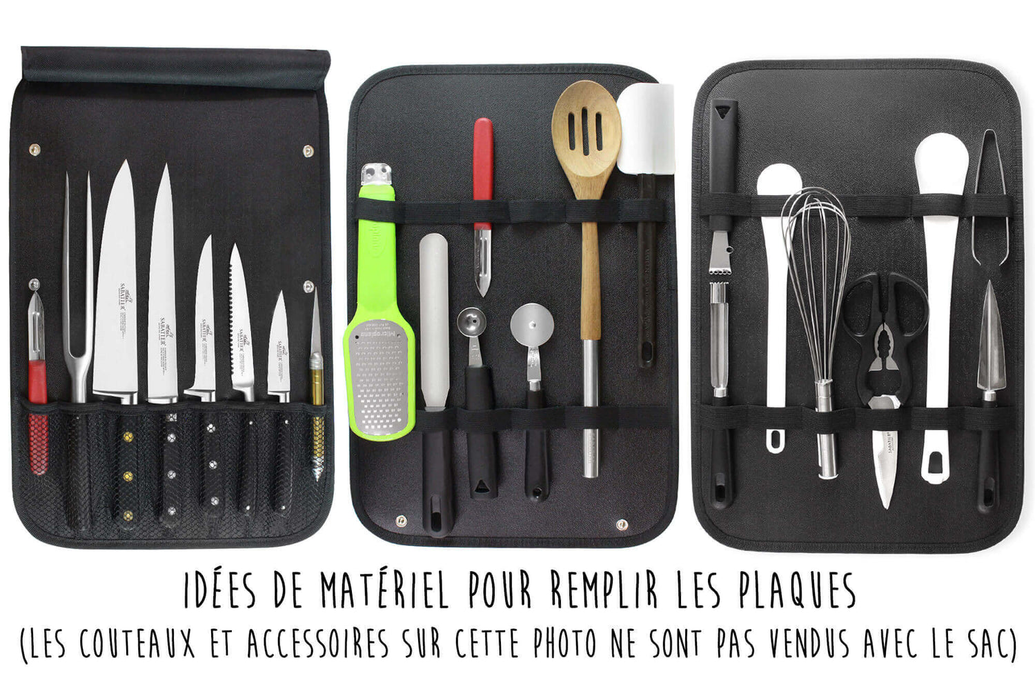 Sac spécial chef Sabatier Idéal Inox 4 couteaux de cuisine français + 1 fourchette - Exclusivité