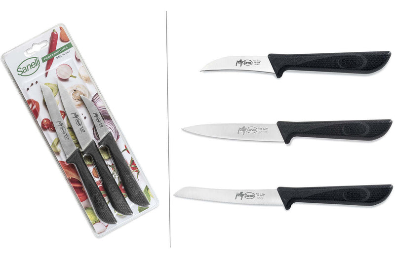 Set 3 couteaux de cuisine Sanelli Jolly acier inox manche noir