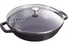 Wok en fonte Staub 30cm avec couvercle en verre + grille - Noir