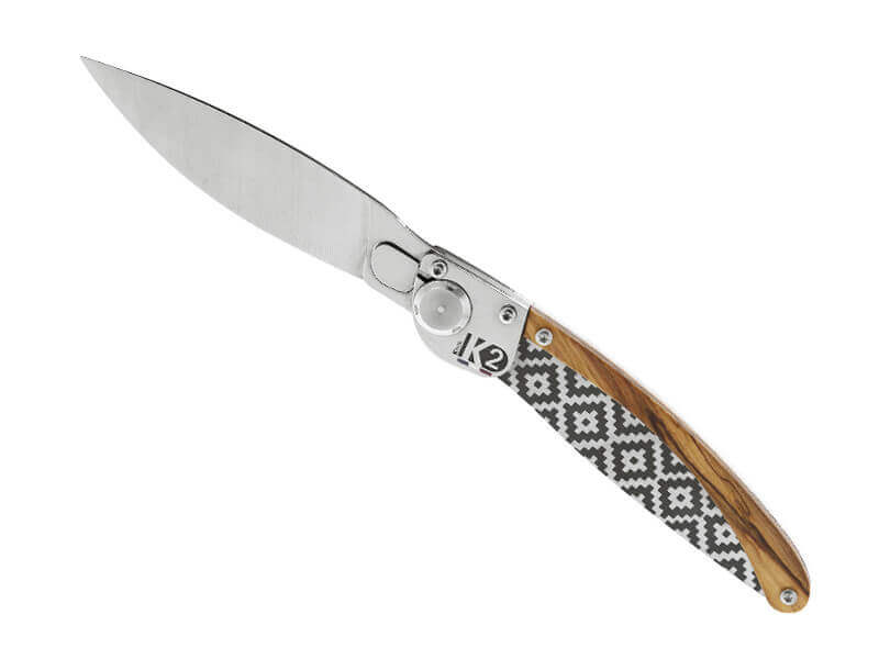 Couteau pliant K2.08M manche olivier et acier décor mosaïque 11,5cm