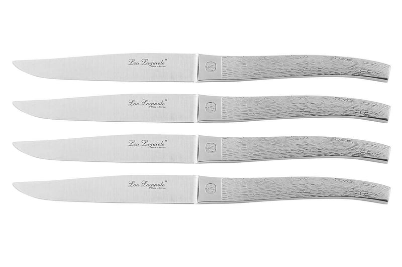 Coffret bois 4 couteaux à steak Alphonse Lou Laguiole inox monobloc - Ecorce