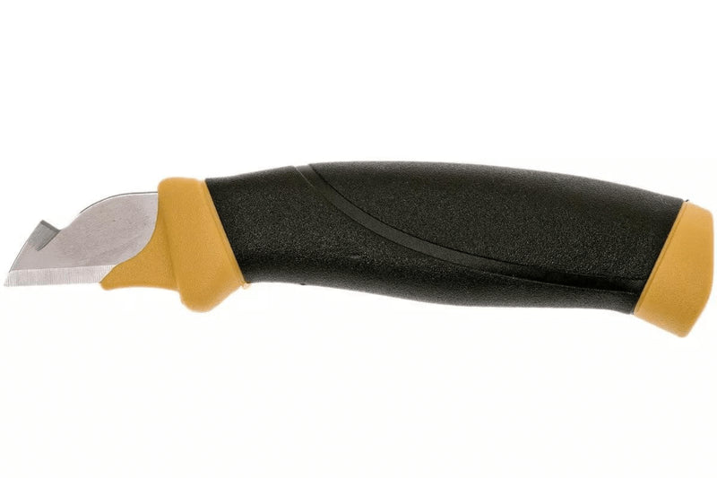 Couteau Mora Électricien 12201 ambidextre lame inox 2,1cm manche en caoutchouc noir/jaune avec étui