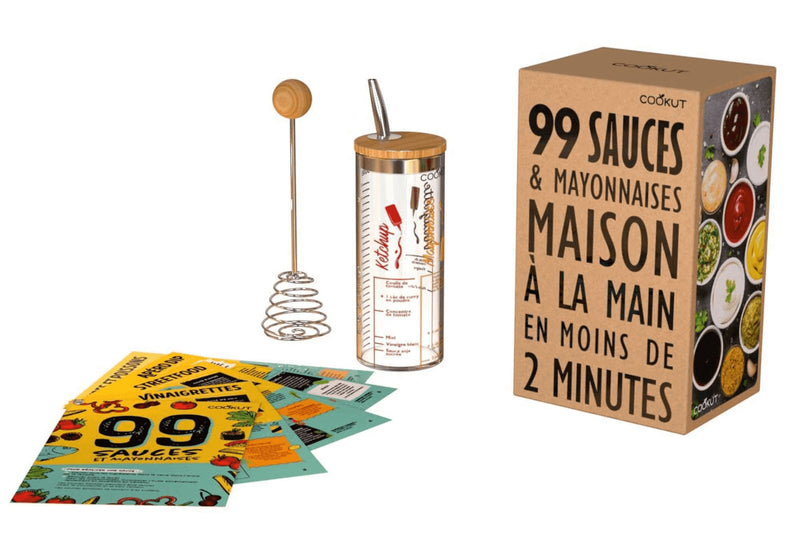 Coffret de fabrication de 99 sauces Cookut avec la recette + 1 Shaker gradué et 1 fouet tornado