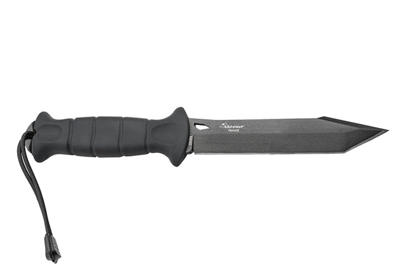 Couteau Wildsteer Sherkan SHE3113 lame noire tanto 13,5cm manche tactiprène noir + étui en POM/nylon