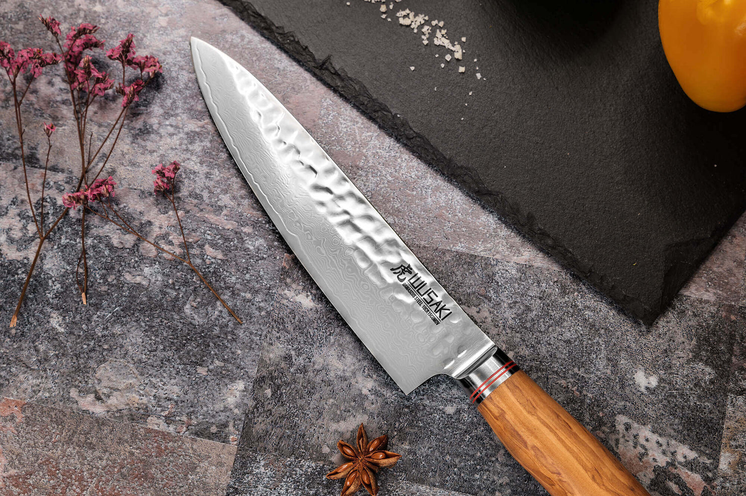 Couteau de chef Wusaki Damas 10Cr 20cm manche en olivier