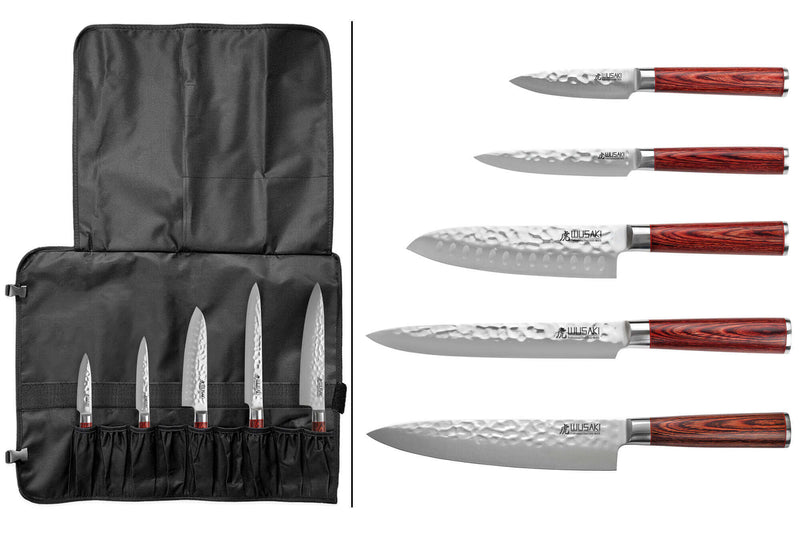 Mallette de 5 couteaux de cuisine Wusaki Pakka X50 manches pakkawood