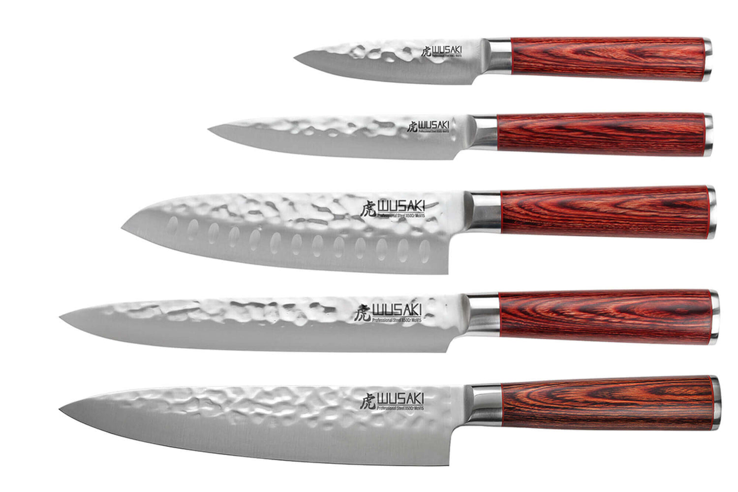 Mallette de 5 couteaux de cuisine Wusaki Pakka X50 manches pakkawood