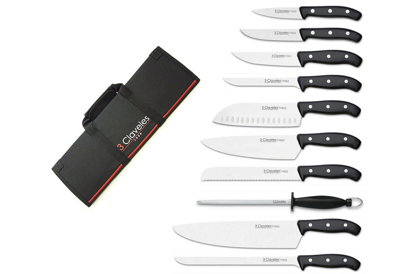 Malette de 9 couteaux DOMVS pour cuisiniers + fusil 3 Claveles